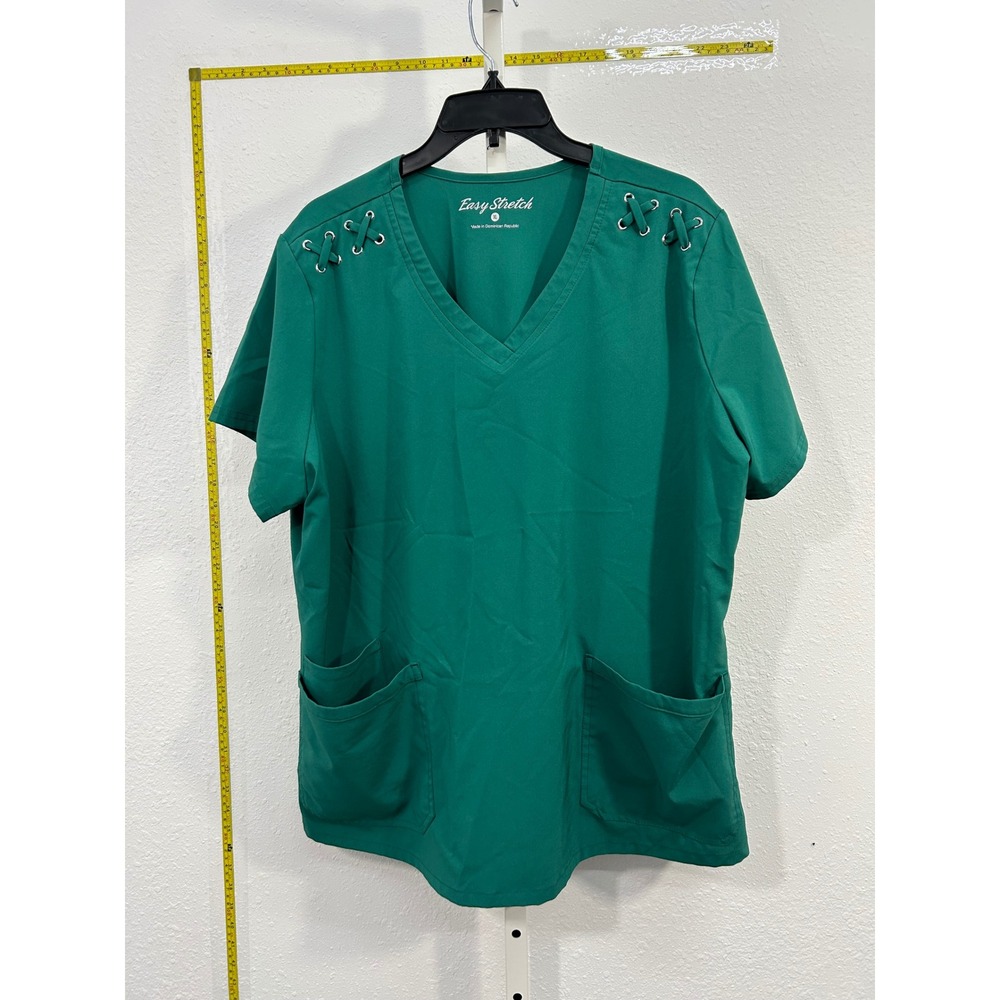 Easy Stretch Green Scrub Top‎ XL V-Neck Lace Up Shoulder Grommet Medical Uniform
